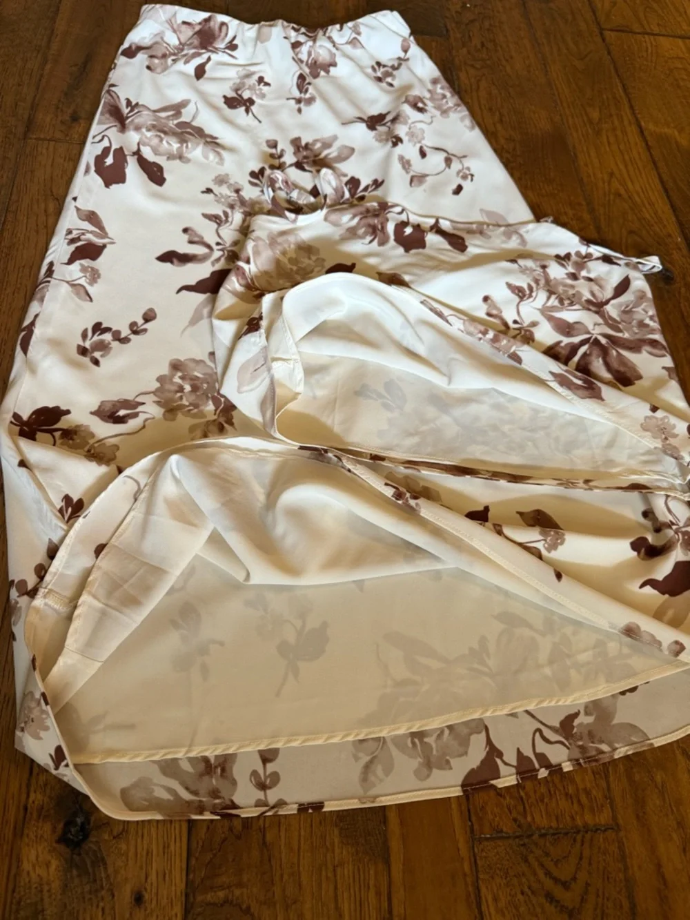 Watercolor Chinoiserie Floral Boho Midi Skirt & Top Set NWT XS  Cream Brown